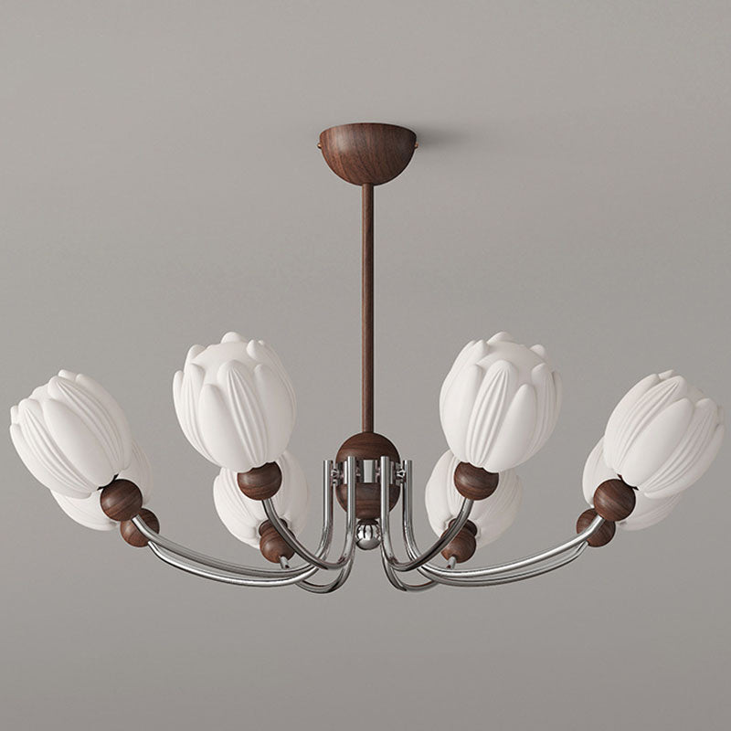 Traditional French Flower Iron Plastic LED Chandelier For Living Room