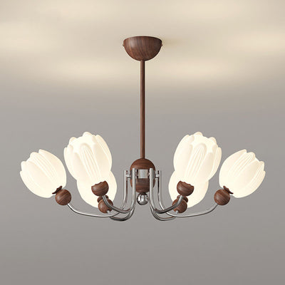 Traditional French Flower Iron Plastic LED Chandelier For Living Room