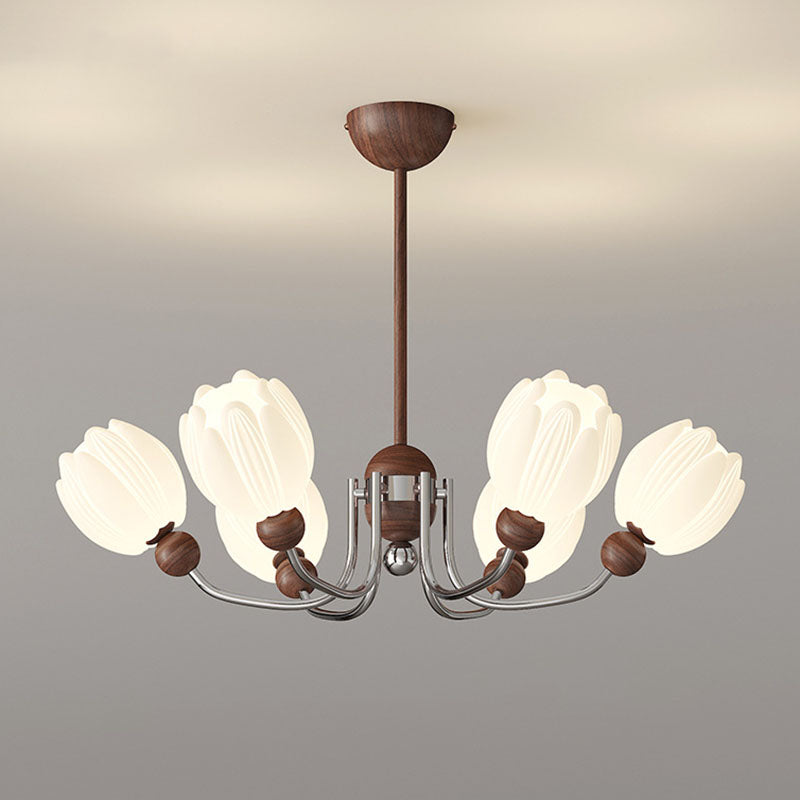 Traditional French Flower Iron Plastic LED Chandelier For Living Room