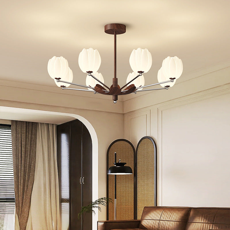Traditional French Flower Iron Plastic LED Chandelier For Living Room