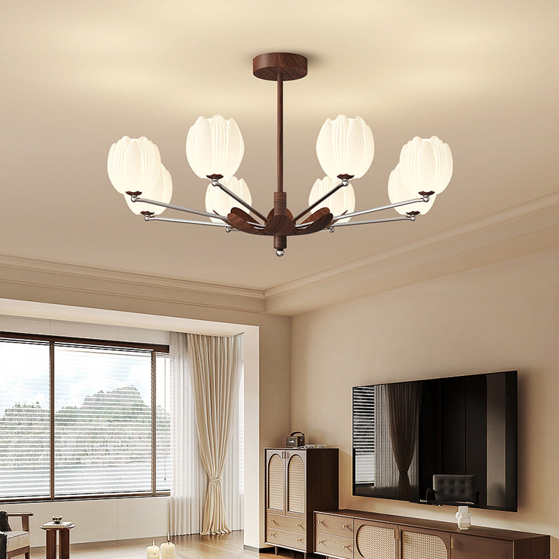 Traditional French Flower Iron Plastic LED Chandelier For Living Room