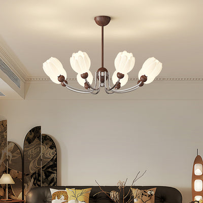 Traditional French Flower Iron Plastic LED Chandelier For Living Room