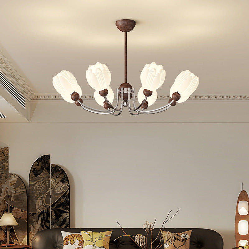 Traditional French Flower Iron Plastic LED Chandelier For Living Room