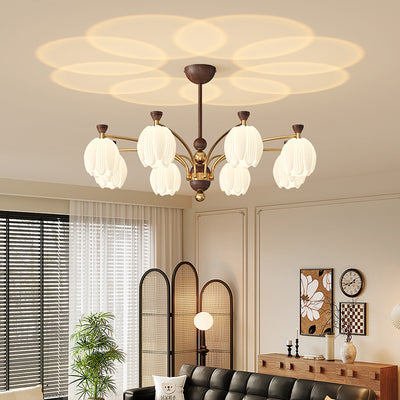 Traditional French Flower Iron Plastic LED Chandelier For Living Room