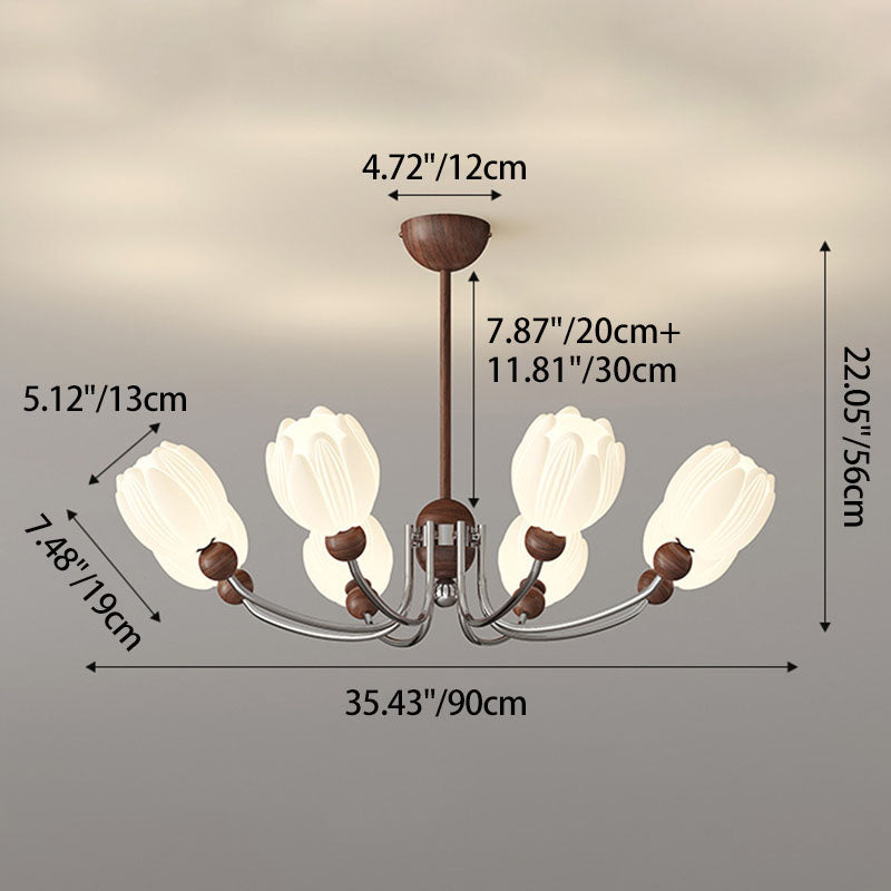 Traditional French Flower Iron Plastic LED Chandelier For Living Room