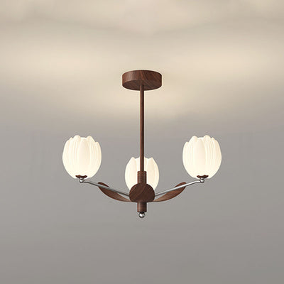 Traditional French Flower Iron Plastic LED Chandelier For Living Room