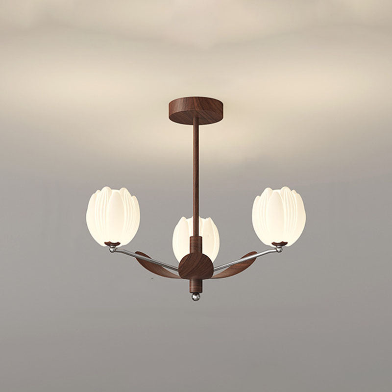 Traditional French Flower Iron Plastic LED Chandelier For Living Room