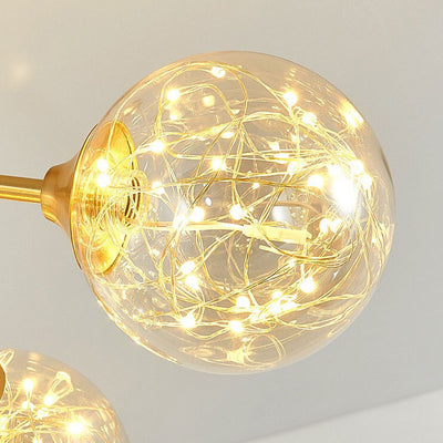 Traditional French Spherical Copper Glass LED Chandelier For Living Room