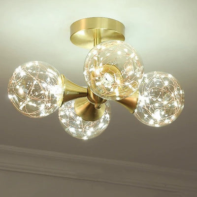 Traditional French Spherical Copper Glass LED Chandelier For Living Room