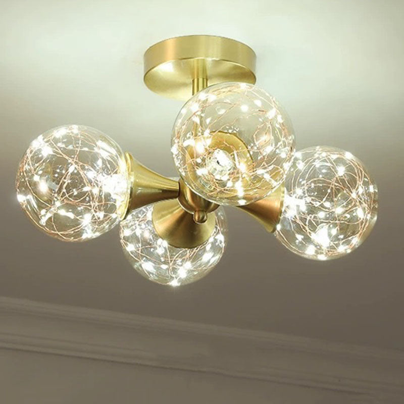 Traditional French Spherical Copper Glass LED Chandelier For Living Room