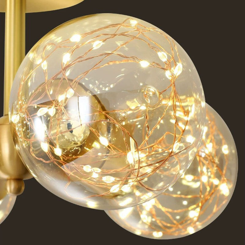 Traditional French Spherical Copper Glass LED Chandelier For Living Room