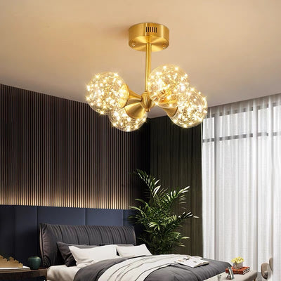 Traditional French Spherical Copper Glass LED Chandelier For Living Room