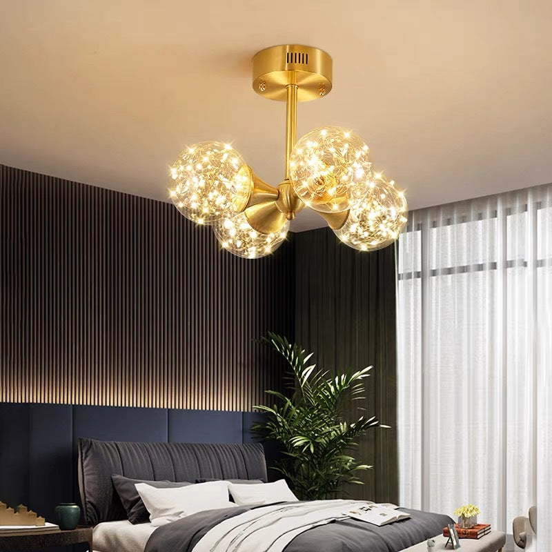 Traditional French Spherical Copper Glass LED Chandelier For Living Room