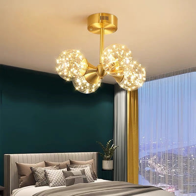 Traditional French Spherical Copper Glass LED Chandelier For Living Room