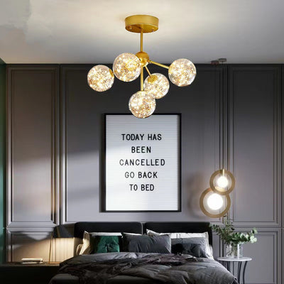 Traditional French Spherical Copper Glass LED Chandelier For Living Room