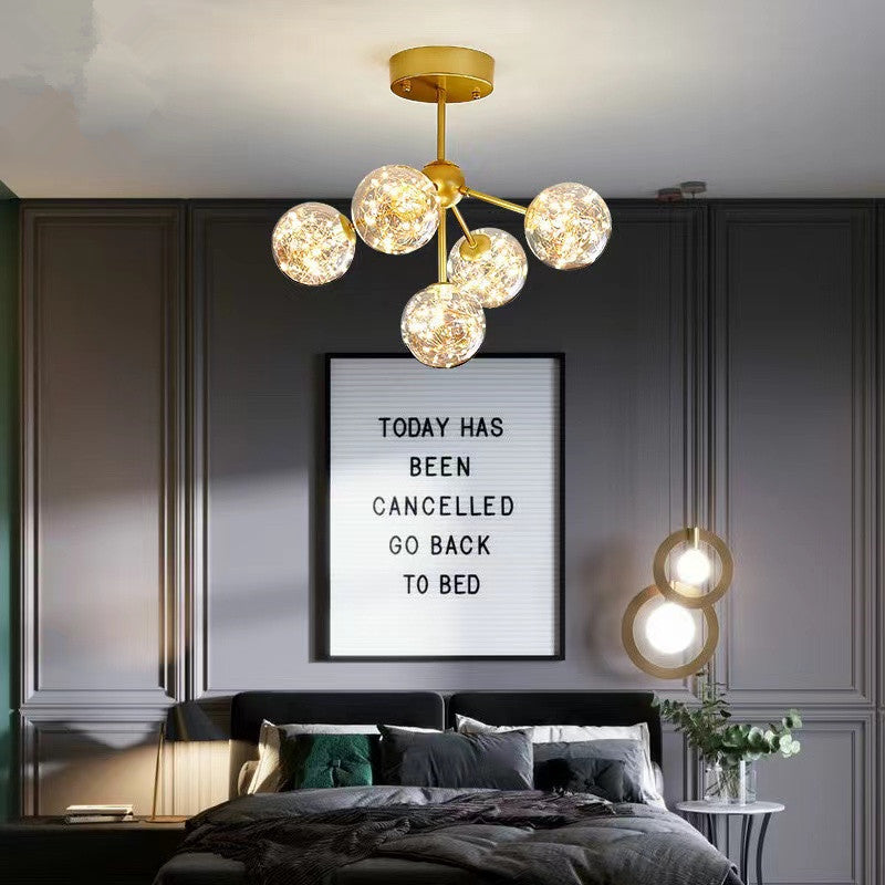 Traditional French Spherical Copper Glass LED Chandelier For Living Room
