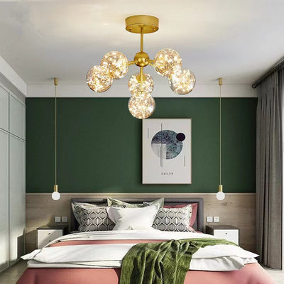 Traditional French Spherical Copper Glass LED Chandelier For Living Room