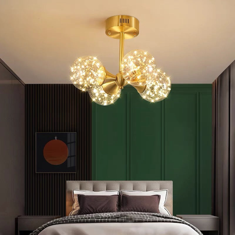 Traditional French Spherical Copper Glass LED Chandelier For Living Room