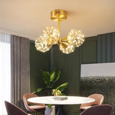 Traditional French Spherical Copper Glass LED Chandelier For Living Room