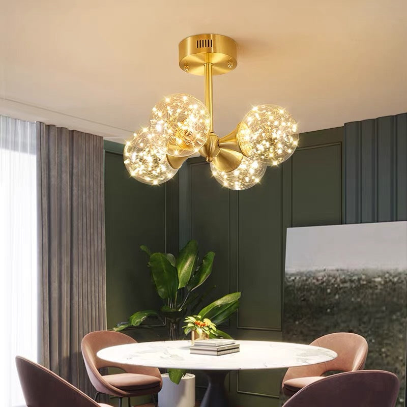 Traditional French Spherical Copper Glass LED Chandelier For Living Room