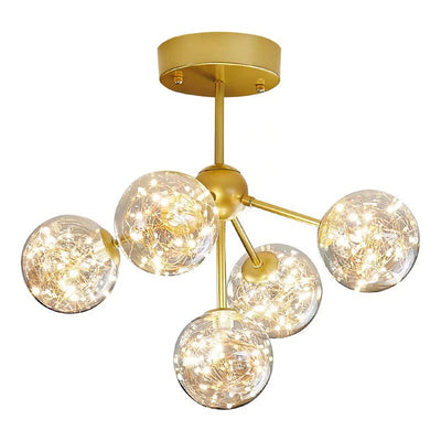 Traditional French Spherical Copper Glass LED Chandelier For Living Room