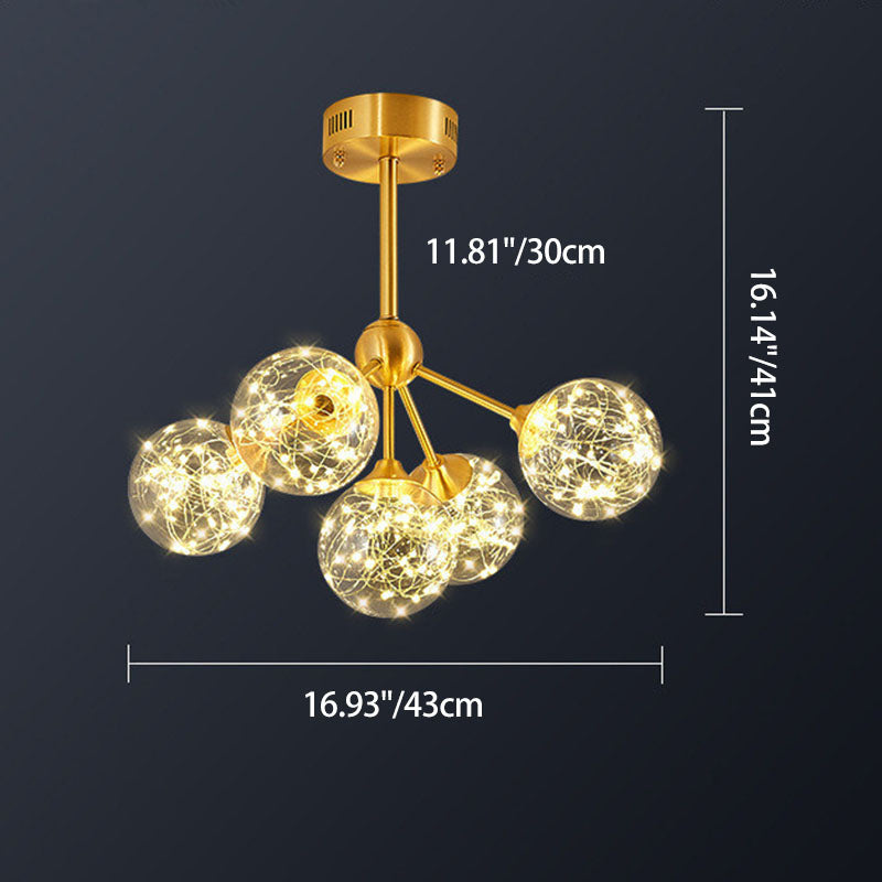 Traditional French Spherical Copper Glass LED Chandelier For Living Room