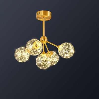 Traditional French Spherical Copper Glass LED Chandelier For Living Room