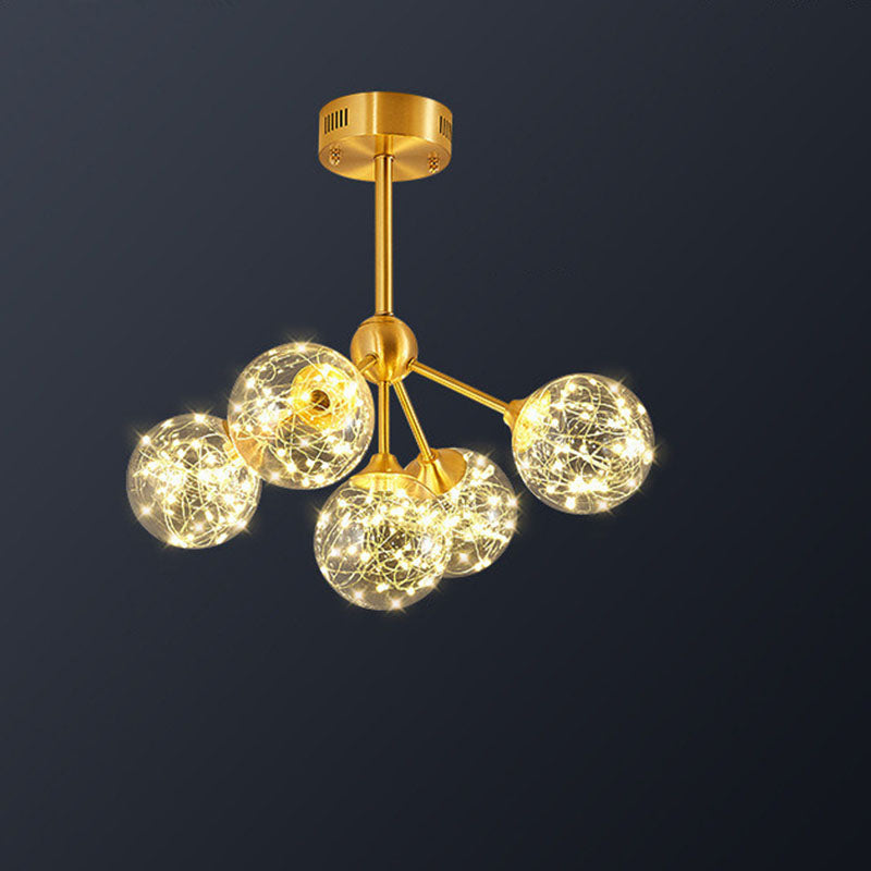 Traditional French Spherical Copper Glass LED Chandelier For Living Room