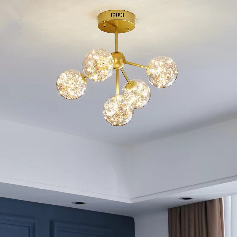 Traditional French Spherical Copper Glass LED Chandelier For Living Room