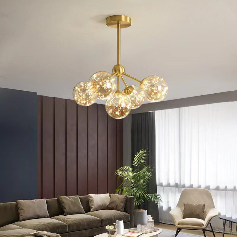 Traditional French Spherical Copper Glass LED Chandelier For Living Room