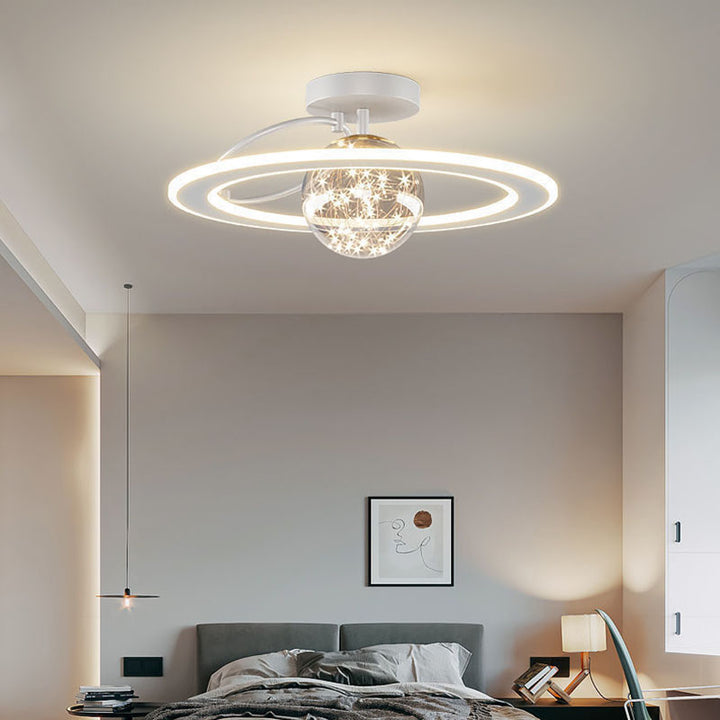 Traditionelle Luxus-Planet-Form Glas Eisen Acryl LED Semi-Flush Mount Deckenleuchte Für Schlafzimmer 