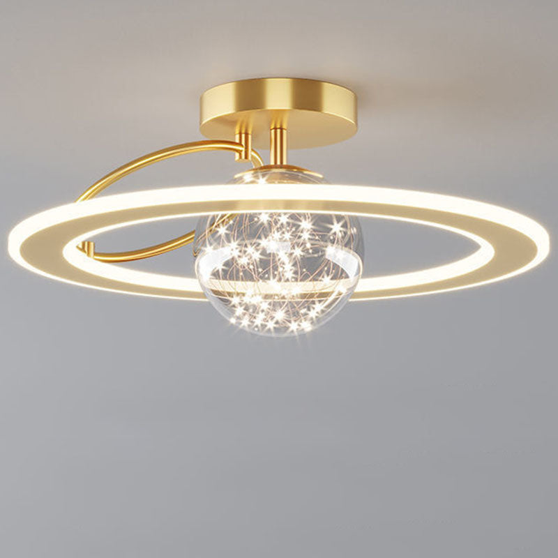 Traditionelle Luxus-Planet-Form Glas Eisen Acryl LED Semi-Flush Mount Deckenleuchte Für Schlafzimmer 
