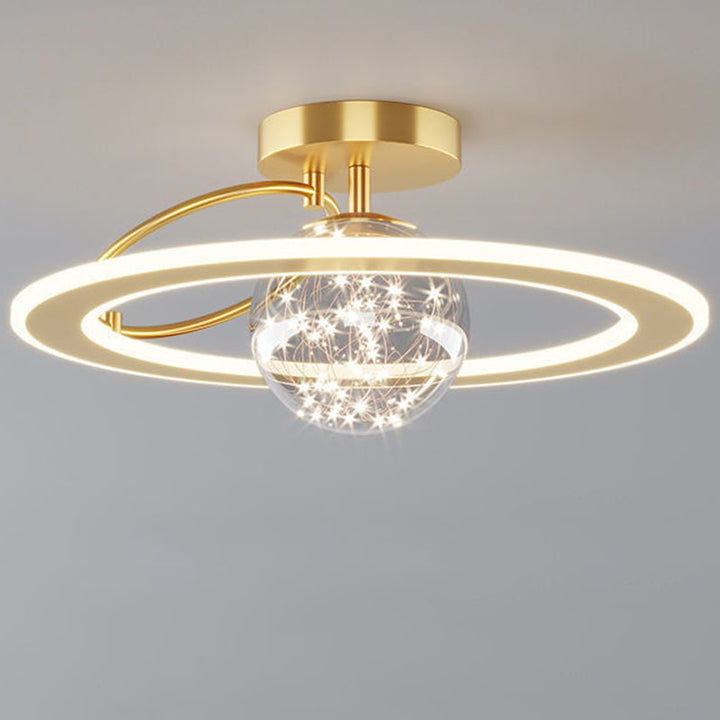 Traditionelle Luxus-Planet-Form Glas Eisen Acryl LED Semi-Flush Mount Deckenleuchte Für Schlafzimmer 