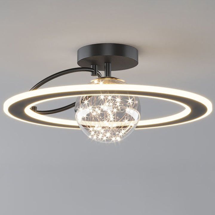 Traditionelle Luxus-Planet-Form Glas Eisen Acryl LED Semi-Flush Mount Deckenleuchte Für Schlafzimmer 