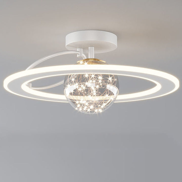 Traditionelle Luxus-Planet-Form Glas Eisen Acryl LED Semi-Flush Mount Deckenleuchte Für Schlafzimmer 