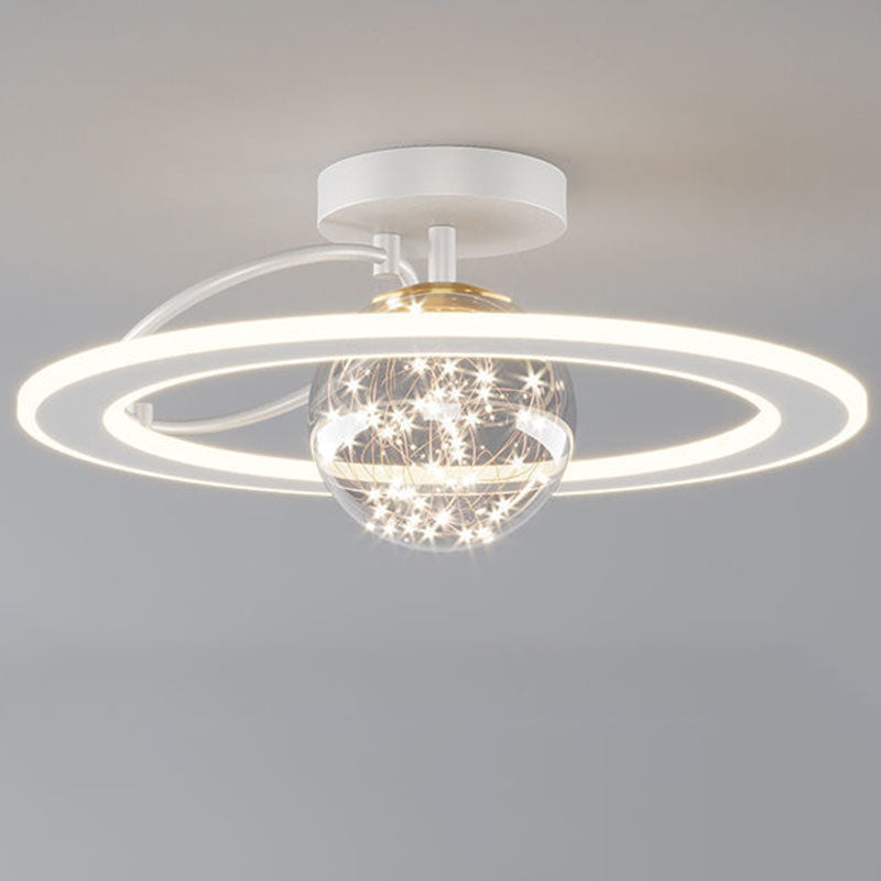 Traditional Luxury Planet Shape Glass Iron Acrylic LED Semi-Flush Mount Ceiling Light For Bedroom