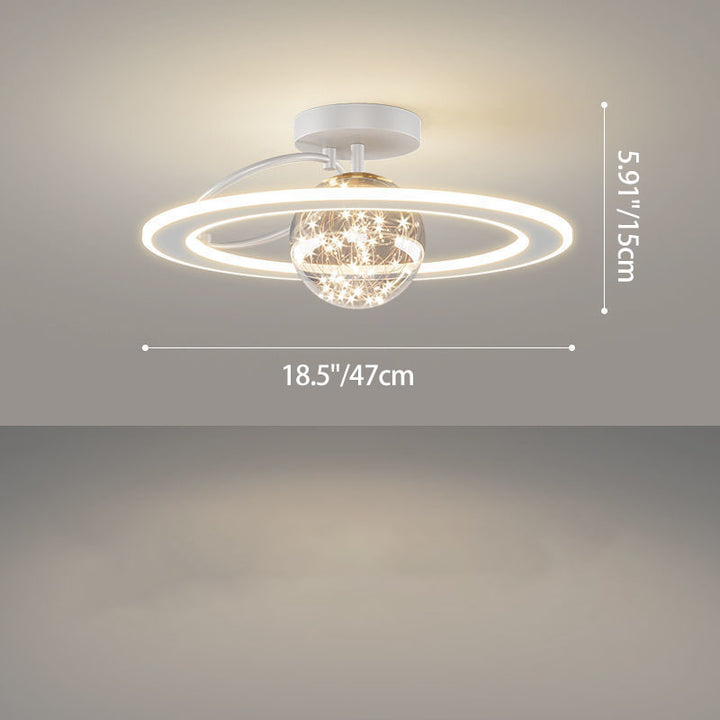 Traditionelle Luxus-Planet-Form Glas Eisen Acryl LED Semi-Flush Mount Deckenleuchte Für Schlafzimmer 