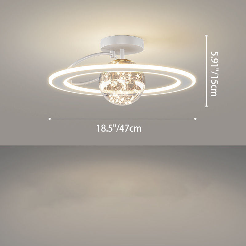 Traditional Luxury Planet Shape Glass Iron Acrylic LED Semi-Flush Mount Ceiling Light For Bedroom