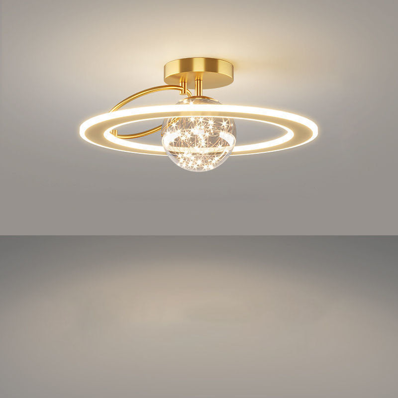 Traditionelle Luxus-Planet-Form Glas Eisen Acryl LED Semi-Flush Mount Deckenleuchte Für Schlafzimmer 