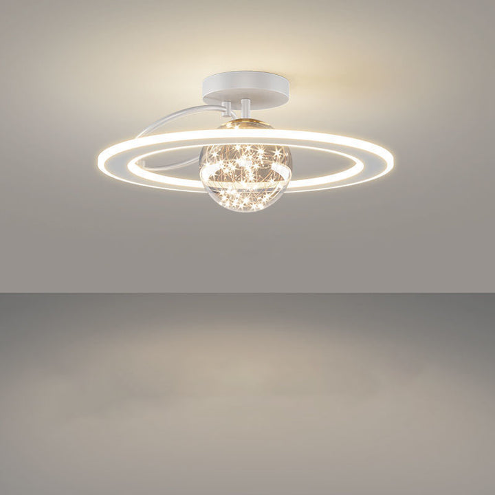 Traditionelle Luxus-Planet-Form Glas Eisen Acryl LED Semi-Flush Mount Deckenleuchte Für Schlafzimmer 