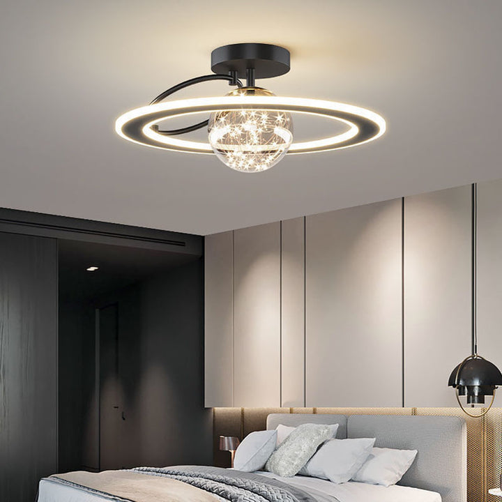 Traditionelle Luxus-Planet-Form Glas Eisen Acryl LED Semi-Flush Mount Deckenleuchte Für Schlafzimmer 