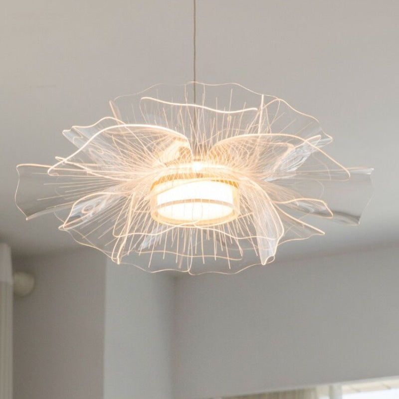 Modern Art Deco Flower Shape Carbon Steel Acrylic LED Pendant Light For Living Room