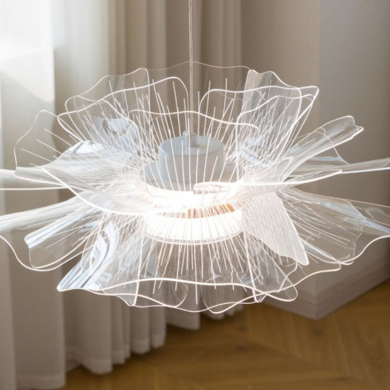 Modern Art Deco Flower Shape Carbon Steel Acrylic LED Pendant Light For Living Room