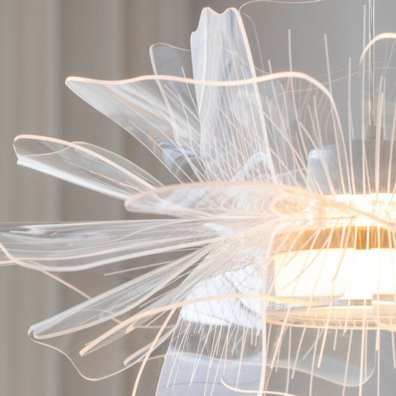 Modern Art Deco Flower Shape Carbon Steel Acrylic LED Pendant Light For Living Room