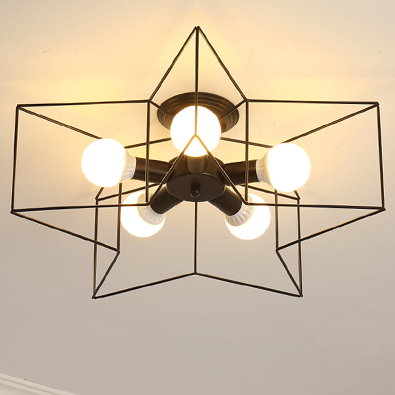 Contemporary Creative Pentagram Iron 5-Light Semi-Flush Mount Ceiling Light For Living Room