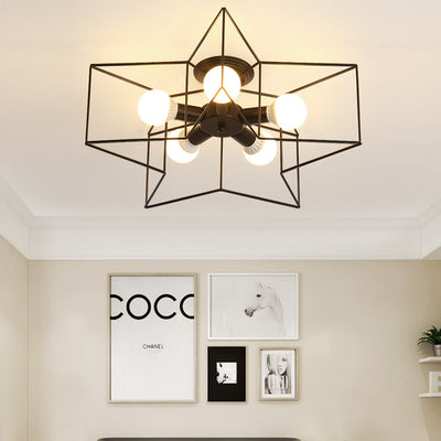 Contemporary Creative Pentagram Iron 5-Light Semi-Flush Mount Ceiling Light For Living Room