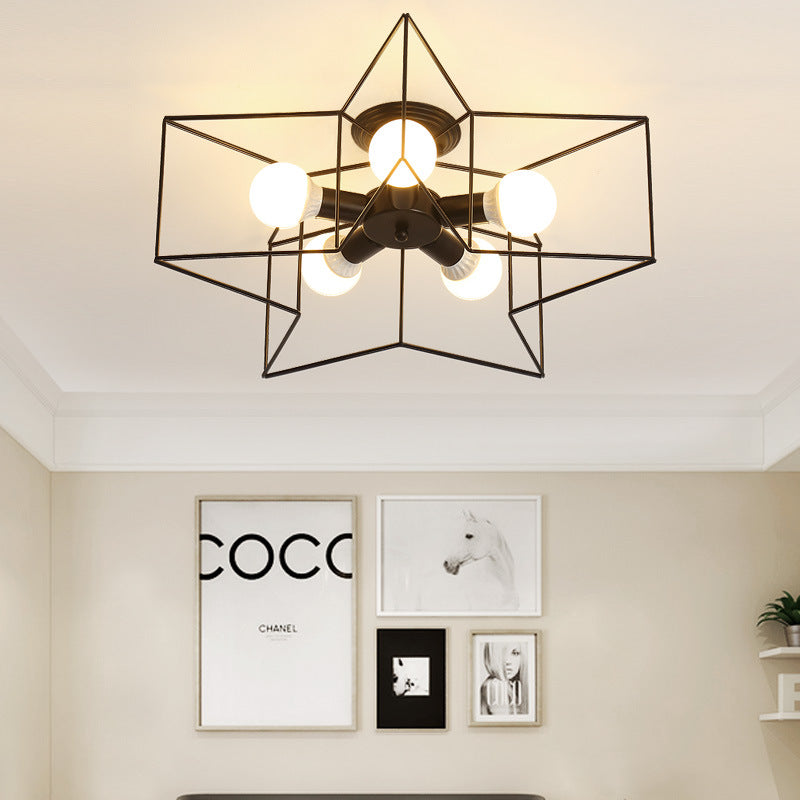 Contemporary Creative Pentagram Iron 5-Light Semi-Flush Mount Ceiling Light For Living Room