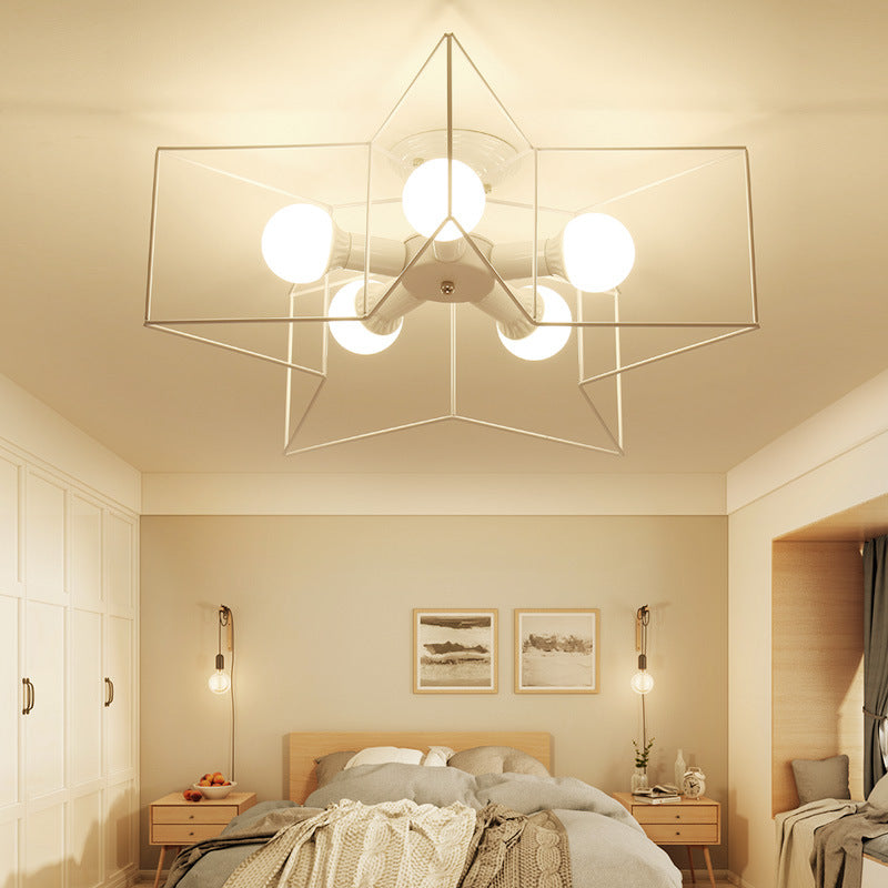 Contemporary Creative Pentagram Iron 5-Light Semi-Flush Mount Ceiling Light For Living Room