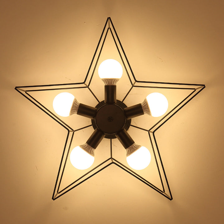 Contemporary Creative Pentagram Iron 5-Light Semi-Flush Mount Ceiling Light For Living Room