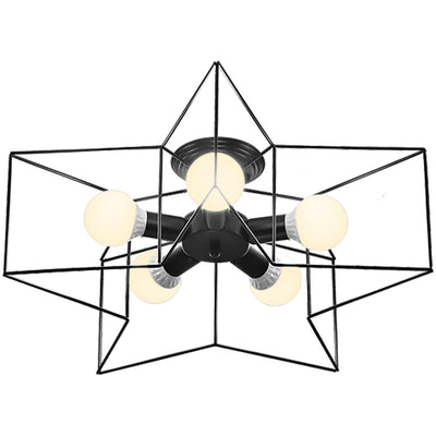 Contemporary Creative Pentagram Iron 5-Light Semi-Flush Mount Ceiling Light For Living Room